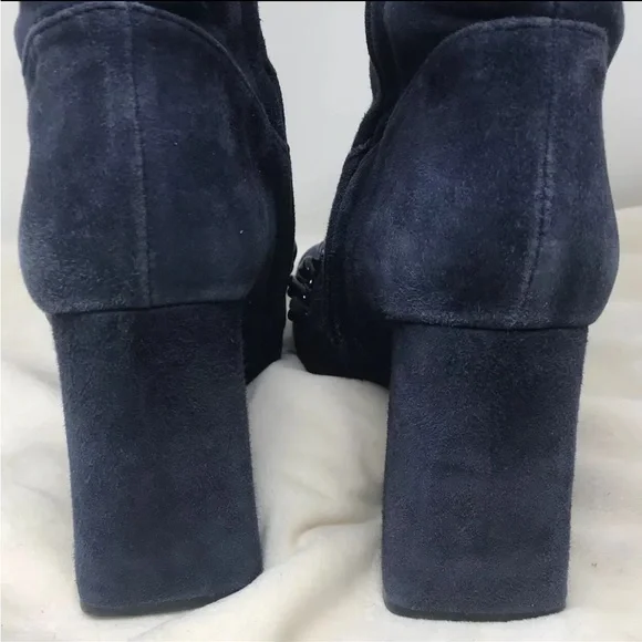 Tory Burch Addison Blue Suede Tall Boots Womens size 8M Royal Navy #44914 Zip Up - Picture 7 of 14